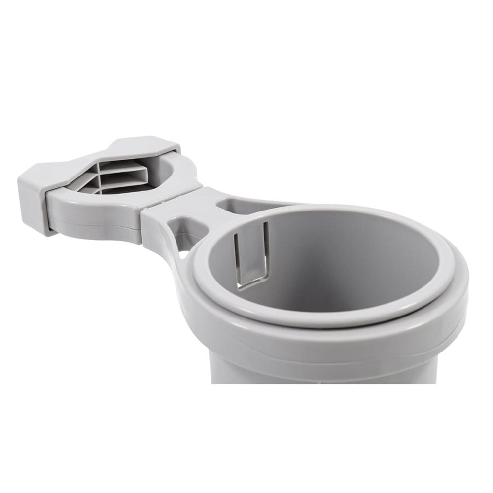 Camco ClampOn Rail Mounted Cup Holder Large for Up to 2 Rail Grey 53092